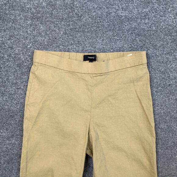 Theory Pants Womens 00 Honey Linen Blend Basic Pull On Capri Stretch Eco Crunch - Picture 3 of 12